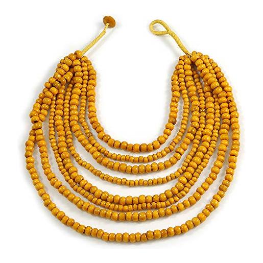 Avalaya statement - collana con perline in legno a strati multifilamenti in tonalità gialle, 40 cm più corto/70 cm di lunghezza, misura unica, legno