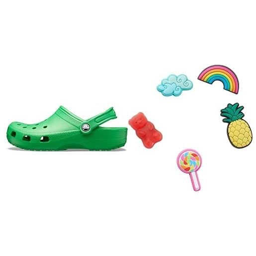 Crocs classic, zoccoli unisex - adulto, verde (grass green), 48/49 eu + shoe charm 5-pack, decorazione di scarpe, happy candy