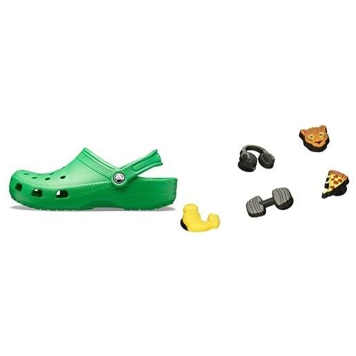 Crocs classic clogs (best sellers), zoccoli unisex-adulto, grass green, 50/51 eu + get swole 5 pack, charm decorativi per scarpe, multicolore