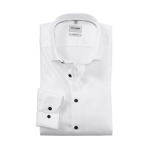 Olymp camicia da lavoro da uomo, a maniche lunghe, level five, twill, body fit, modern kent, bianco 00, 40