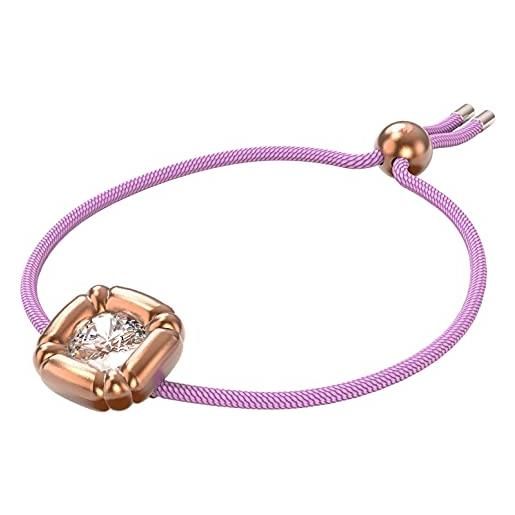 Swarovski dulcis braccialetto con cristallo bianco, placcato in tonalità oro rosa e cordino regolabile in poliestere riciclato, collezione ii, viola
