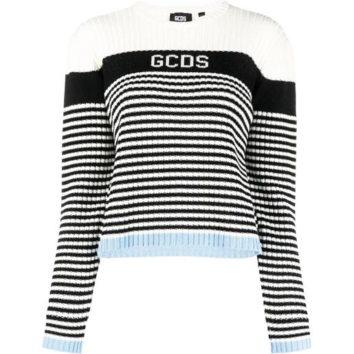 Gcds maglione a righe con logo jacquard - bianco