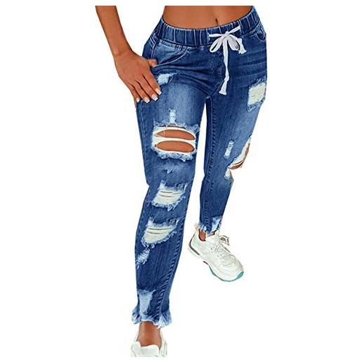 WAEKQIANG jeans svasati a vita alta tinta unita, coulisse streetwear pantaloni larghi elasticizzati strappati da donna sexy pantaloni a zampa d'elefante jeans skinny in denim