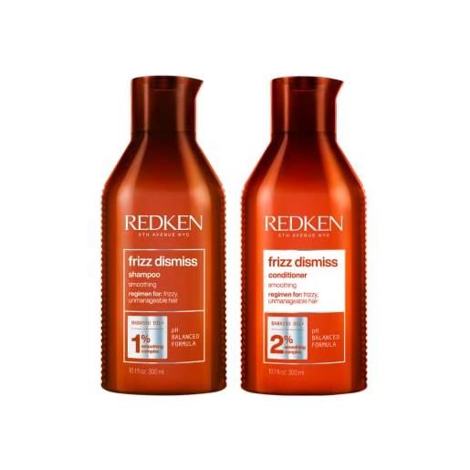 Redken frizz dismiss shampoo 300ml + balsamo 300ml | routine professionale nutriente anti-crespo per capelli da normali a crespi