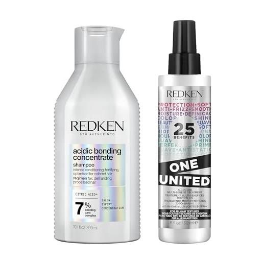 Redken | trattamento professionale, spray multi-beneficio per tutti i capelli, 150 ml & shampoo professionale acidic bonding concentrate abc, azione riparatrice, 00 ml