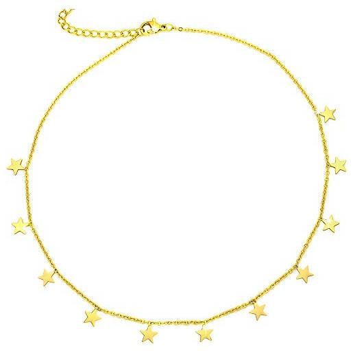 Beloved ❤️ collana girocollo stretto da donna in acciaio - con 11 charms pendenti - lunghezza regolabile chiusura con moschettone (stelle, rose gold)