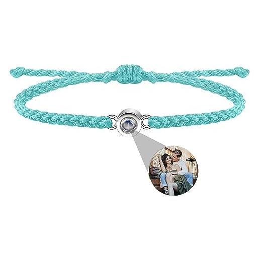 Zopmopae braccialetto di proiezione di foto personalizzato per coppie braccialetto di foto personalizzato braccialetto da polso regolabile in corda intrecciata fatta a mano per donna uomo amici madre