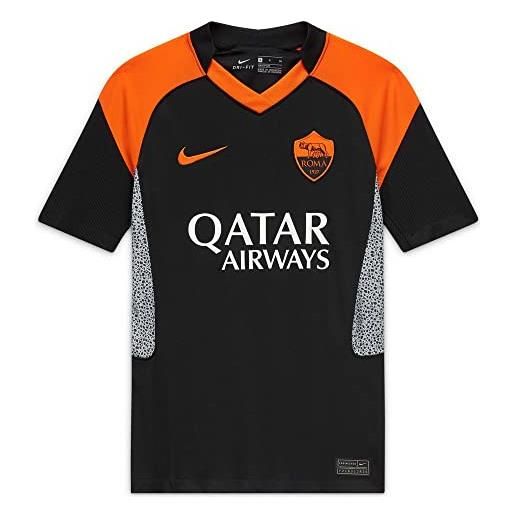 Nike roma y nk brt stad jsy ss 3r t-shirt, unisex bambini, black/safety orange/(safety orange) (full sponsor), m