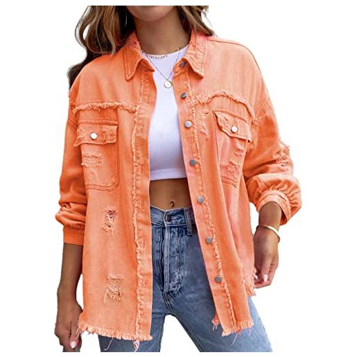 HOTIAN giacca di jeans da donna slim fit giacca vintage a maniche lunghe in denim giacca in denim strappata casual jacket orange m