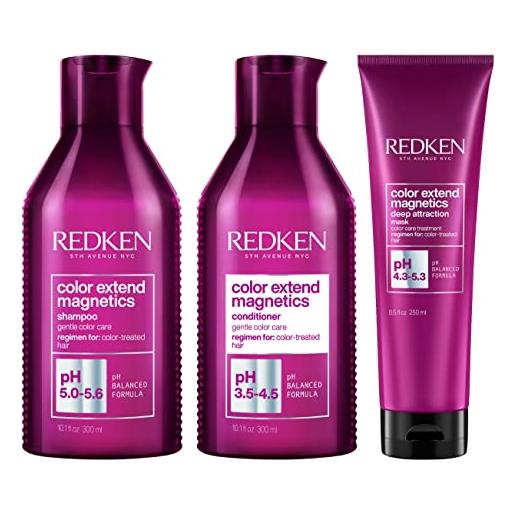 Redken color extend magnetics shampoo 300ml + balsamo 300ml + maschera| routine professionale, mantiene il colore intenso e nutrendo i capelli a lungo