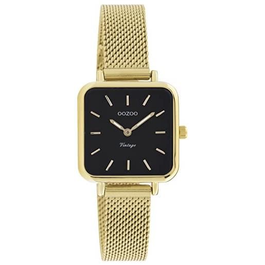 Oozoo orologio vintage da donna - orologio da polso da donna con cinturino in rete metallica da 12 mm - analogico da donna quadrato, nero / oro, bracciale