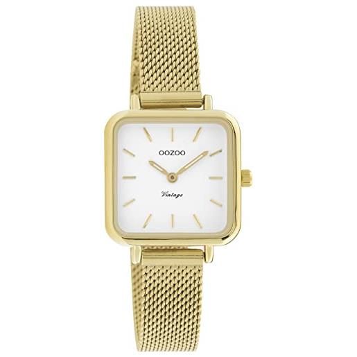 Oozoo orologio vintage da donna - orologio da polso da donna con cinturino in rete metallica da 12 mm - analogico da donna quadrato, bianco/oro, bracciale