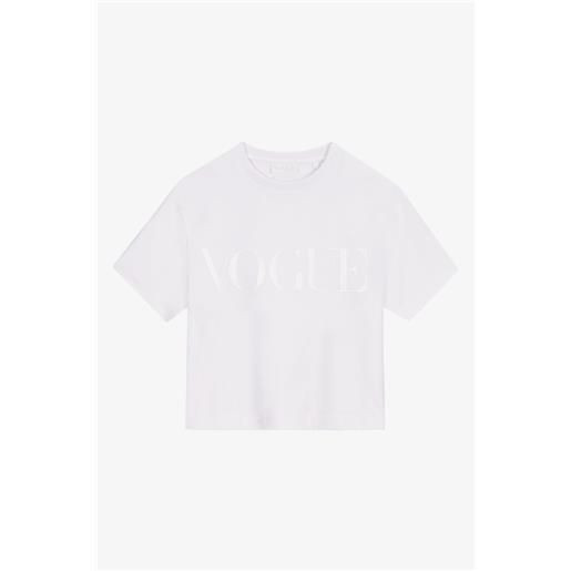 VOGUE Collection t-shirt cropped vogue bianca con logo ricamato tono su tono