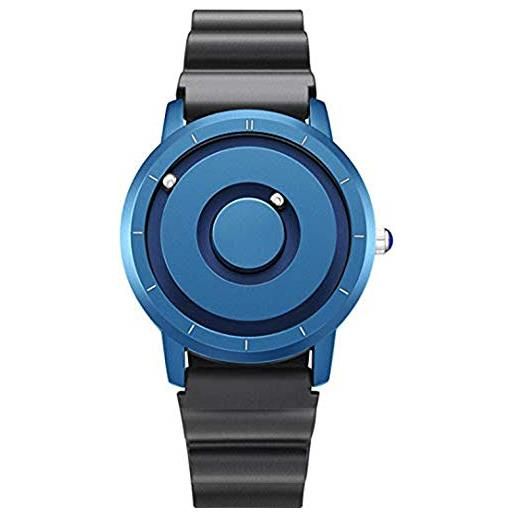 ZHIRCEKE orologio da uomo alla moda, semplice, magnetico, sportivo, impermeabile, al quarzo, cinturino in silicone, cinturino nero alla moda, colore: blu