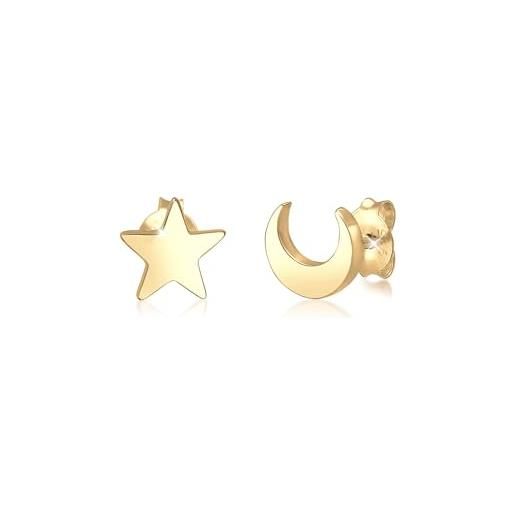 Elli Orecchini A Perno Donna - Luna Mezzaluna In Argento Sterling 925 Con Certificato Di Autenticità