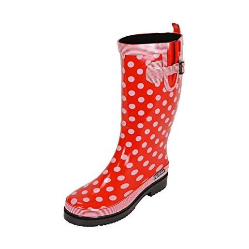 MADSea ocean high stivali di gomma stivali da pioggia donna rosso a pois bianco alti, dimensioni: 38 eu