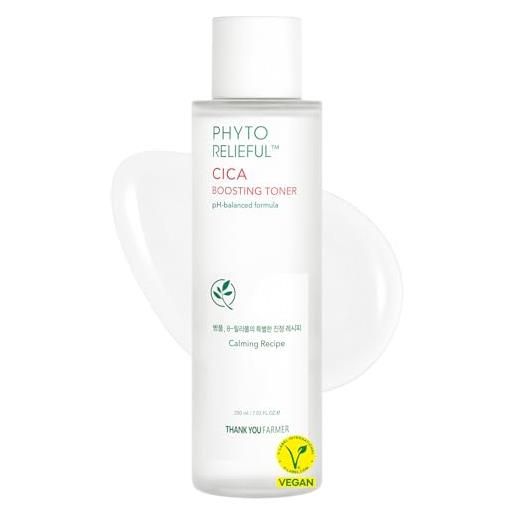 THANKYOU FARMER phyto relieful cica boosting toner 200ml - pha+lha liquid exfoliant for face, korean toner for face, fragrance/alcohol/oil free hydrating toner, ph-balancing