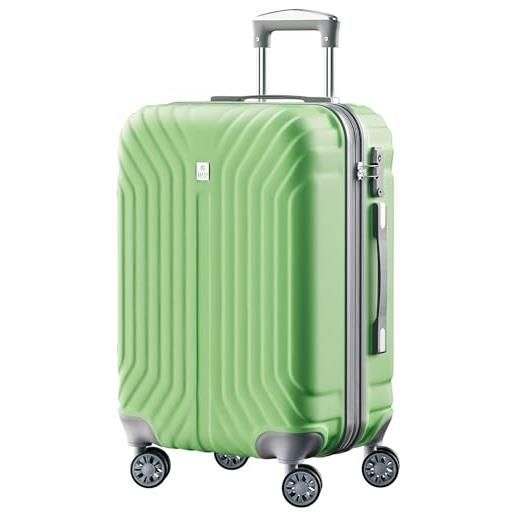 AnyZip valigia bagaglio a mano pc abs espandibile rigida e leggero con chiusura tsa e 4 ruote doppie girevol (verde chiaro, m)