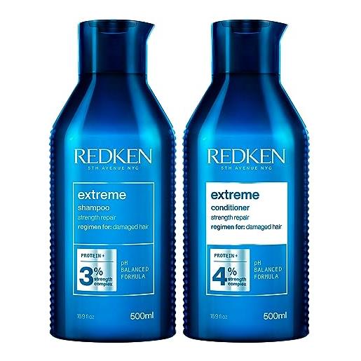Redken extreme shampoo 500ml + balsamo 500ml | routine professionale rinforzante e riparante per capelli danneggiati o indeboliti | big size