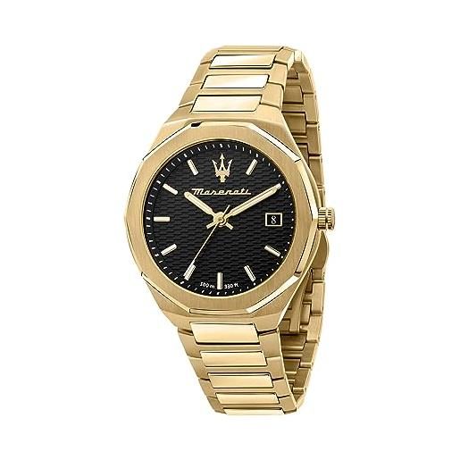 Maserati orologio uomo, collezione stile, al quarzo, tempo e data, in acciaio, pvd oro - r8853142004