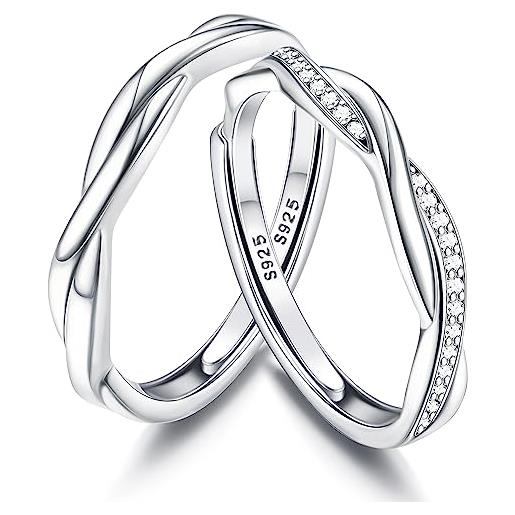 JeweBella anelli donna argento 925 regolabili con zirconia cubica fedine fidanzamento coppia elegante promessa anello per donna uomo set di anelli gioielli regalo