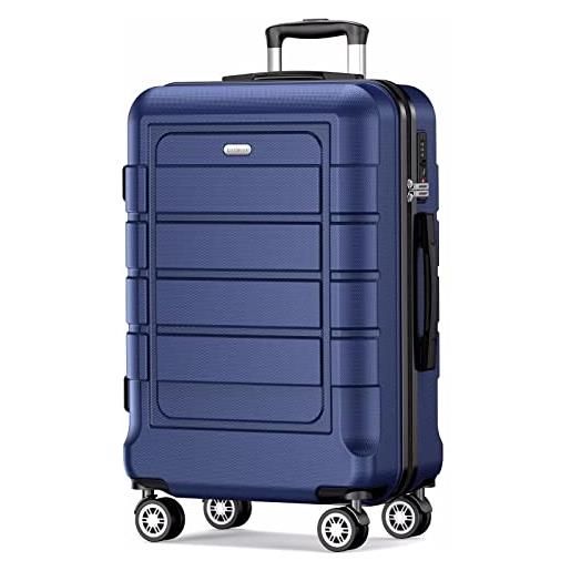 SHOWKOO valigia grande rigida 77cm ultra leggero abs+pc espandibile durevole valige trolley da viaggio con chiusura tsa e 4 ruote doppie, blu -xl