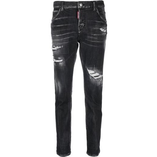 Dsquared2 jeans skinny crop con effetto vissuto - nero