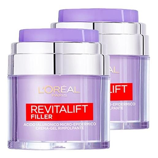 L'OREAL PARIS l'oréal paris revitalift filler crema-gel rimpolpante viso nutriente e idratante con acido ialuronico per tutti i tipi di pelle - 2 barattoli da 50ml