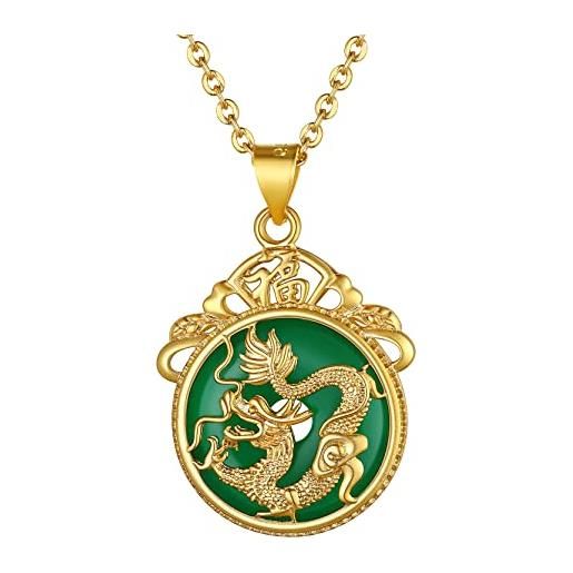 GOLDCHIC JEWELRY collana del drago per le donne, collana con pendente del drago cinese di giada verde collana con ciondolo portafortuna gioielli hiphop