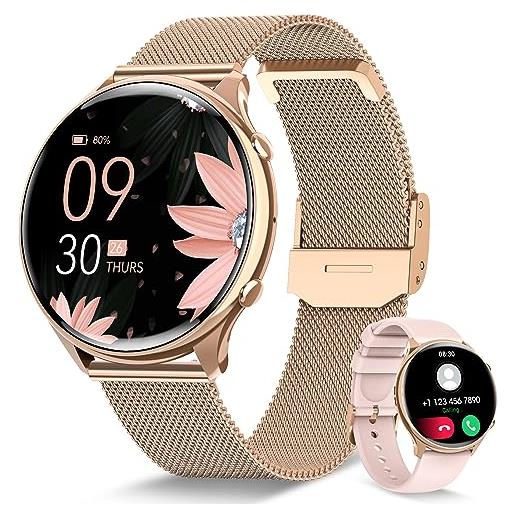 RUXINGX smartwatch donna con chiamate whatsapp, hd schermo orologio smartwatch con monitoraggio ciclo/120 sport/24h cardiofrequenzimetro/spo2/sonno, fitness tracker ip68 per ios android oro rosa
