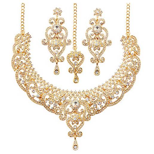 Touchstone grande collana di gioielli da sposa di royal indian bollywood white rhines per donna oro