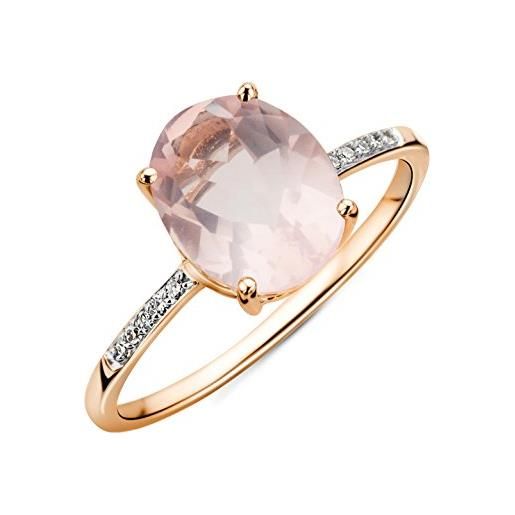 Miore anello donna oro 9 carati 375 quarzo rosa con diamante rosa, oro, quarzo rosa, diamanti