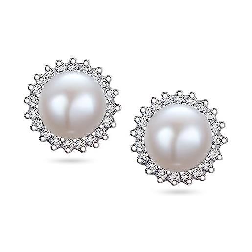 H'Helen orecchini in argento sterling s925 perle coltivate d'acqua dolce zirconi scintillanti donna ragazza - H'Helen, 10 x 10 mm, argento sterling, perla