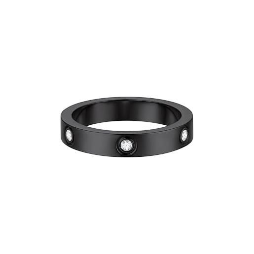 FOCALOOK anello donna nero acciaio inossidabile con zirconia cubica 4mm fedina donna acciaio nero, anello fidanzamento coppia anello nero taglia 25