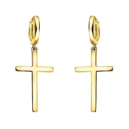 Sofia milani - orecchini da donna in argento 925 - placcati in oro - orecchino pendente a croce - e2055