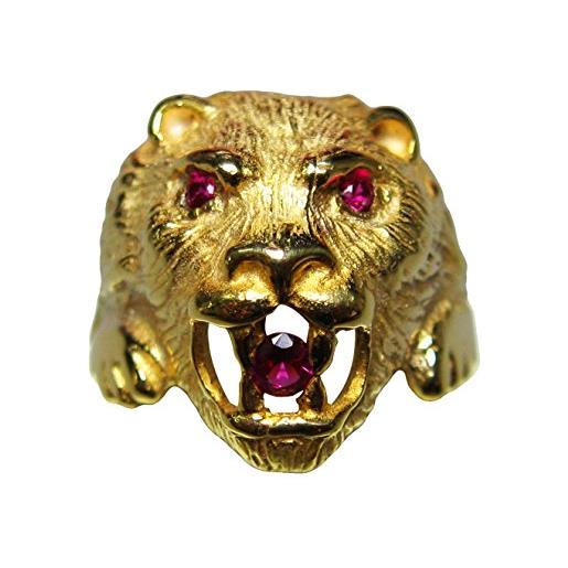 Corsano Laboratorio Orafo testa di leone - anello in argento, doratura, pietre rosse (15)