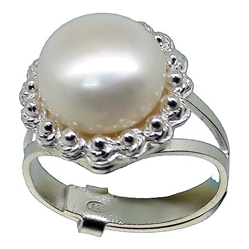 Generico coralli di sardegna anello perla 10mm filigrana argento pallini regolabile
