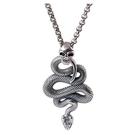FORFOX ciondolo serpente mamba nero in argento sterling 925 vintage per uomo donna