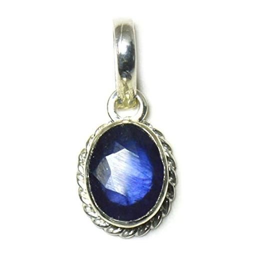 JewelryOnClick - ciondolo in argento sterling 925 con zaffiro blu, 4 carati, con pietra ovale naturale