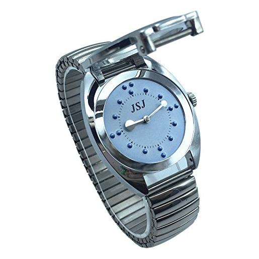 VISIONU braille - orologio tattile per persone cieche o anziane, quadrante blu, cinturino estensibile, cinturino, bracciale