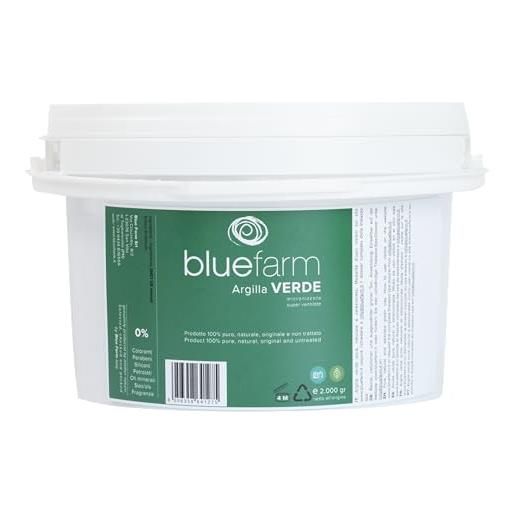 Bluefarm blue farm | argilla verde in polvere gr 2000 super ventilata, micronizzata e disidratata. Prodotto 100% puro, naturale, originale e non trattato. 