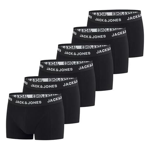 JACK & JONES set di 6 boxer da uomo, basic trunk, boxer elasticizzati, biancheria intima, in cotone, nero, rosso, verde, blu, grigio, s, m, l, xl, xxl, 3xl, confezione da 1, l