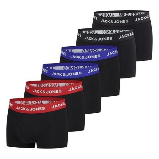 JACK & JONES set di 6 boxer da uomo, basic trunk, boxer elasticizzati, biancheria intima, in cotone, nero, rosso, verde, blu, grigio, s, m, l, xl, xxl, 3xl, confezione da 2, m
