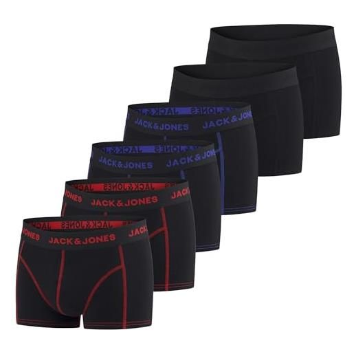 JACK & JONES set di 6 boxer da uomo, basic trunk, boxer elasticizzati, biancheria intima, in cotone, nero, rosso, verde, blu, grigio, s, m, l, xl, xxl, 3xl, confezione da 4, xl