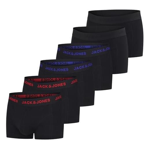 JACK & JONES set di 6 boxer da uomo, basic trunk, boxer elasticizzati, biancheria intima, in cotone, nero, rosso, verde, blu, grigio, s, m, l, xl, xxl, 3xl, confezione da 3, xl