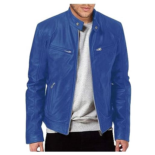ZHENDEGL giacca da uomo in ecopelle con colletto alto, parte superiore di transizione, casual, da motociclista, con chiusura lampo, casual, classica, in pelle, 01 blu reale, l