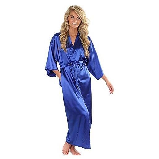 INHLIU abito da donna con vestaglia, donne seta satinata lunga sposa damigella d'onore abito kimono accappatoio abito da bagno xxxxl (color: blue, size: length 120cm)