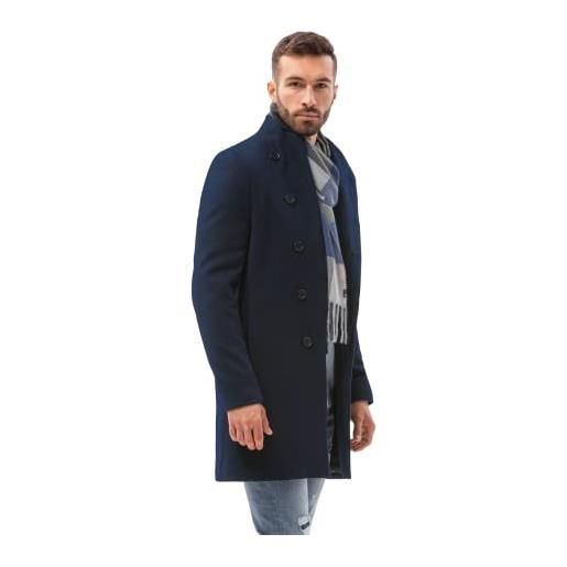 Ombre cappotto invernale caldo da uomo lungo elegante moderno trench coat con bottoni giacca giubbotto jacket basic fit con tasche 4 colori s-xxl (l, blu marino)