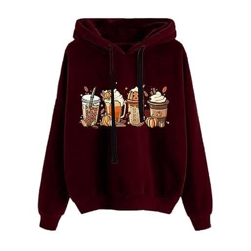 Yowablo top allentato da donna con scollo rotondo, maniche lunghe, stampa, tinta unita, maglione con cappuccio felpa natale rossa (wine-1, s)