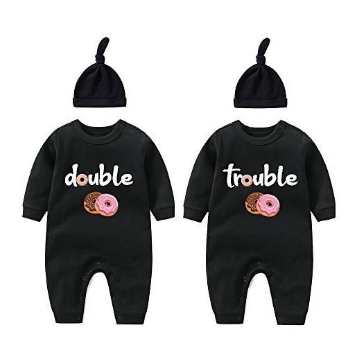 culbutomind baby twins body doppio problema neonato unisex baby pagliaccetto carino vestito con cappello, ciambella nera, 6-9 mesi